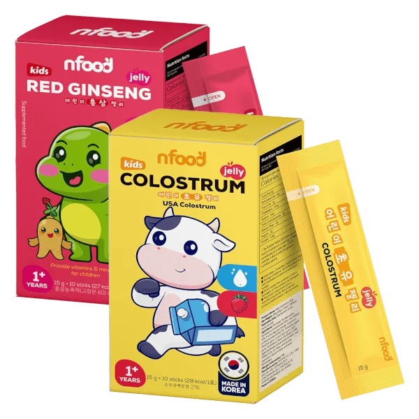 Combo 1 Thạch sữa non trẻ em NFood (hương dâu) và 1 Thực phẩm bổ sung thạch hồng sâm trẻ em NFood