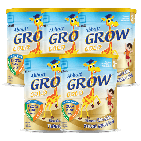 Combo 5 Sữa Abbott Grow 3+ 850g (3-6 tuổi) (tên cũ: Abbott Grow Gold 3+, giao bao bì ngẫu nhiên)