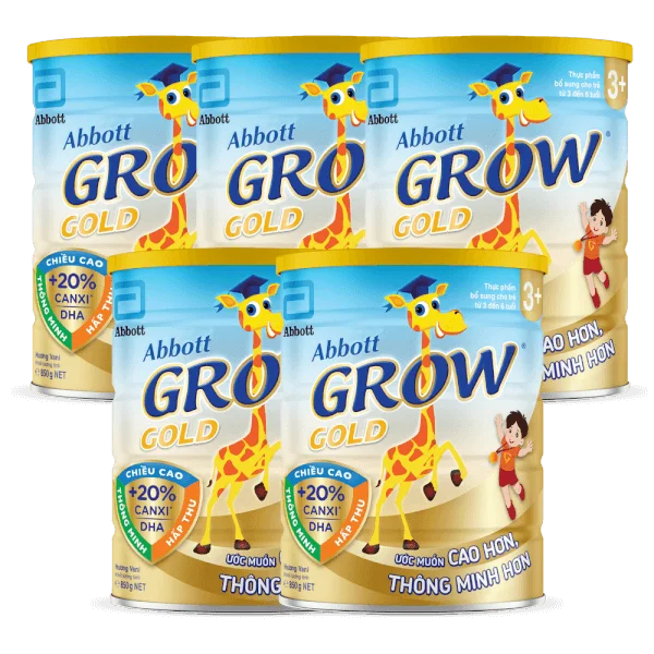 Combo 5 Sữa Abbott Grow 3+ 850g (3-6 tuổi) (tên cũ: Abbott Grow Gold 3+, giao bao bì ngẫu nhiên)