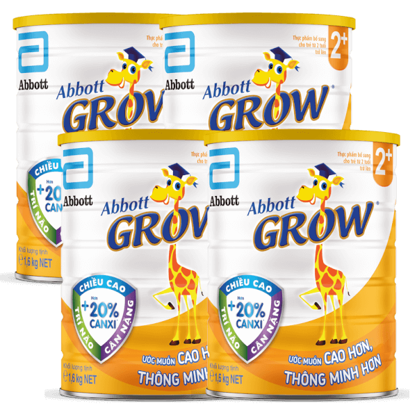 Combo 4 Sữa Abbott Grow 2+ 1,6kg (trên 2 tuổi) (tên cũ: Abbott Grow 4 1,7kg, giao bao bì ngẫu nhiên)