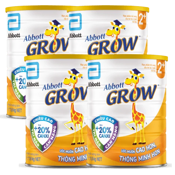 Combo 4 Sữa Abbott Grow 2+ 1,6kg (trên 2 tuổi) (tên cũ: Abbott Grow 4 1,7kg, giao bao bì ngẫu nhiên)