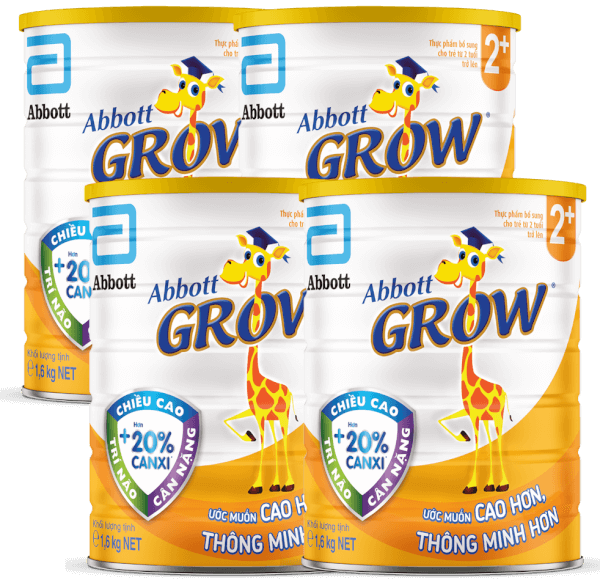 Combo 4 Sữa Abbott Grow 2+ 1,6kg (trên 2 tuổi) (tên cũ: Abbott Grow 4 1,7kg, giao bao bì ngẫu nhiên)