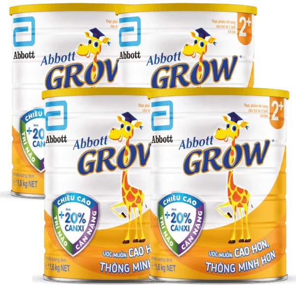 Combo 4 Sữa Abbott Grow 2+ 1,6kg (trên 2 tuổi) (tên cũ: Abbott Grow 4 1,7kg, giao bao bì ngẫu nhiên)