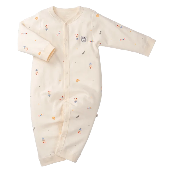 Bodysuit đông vải mỏng Animo MN0924042 (0-12M,Kem)