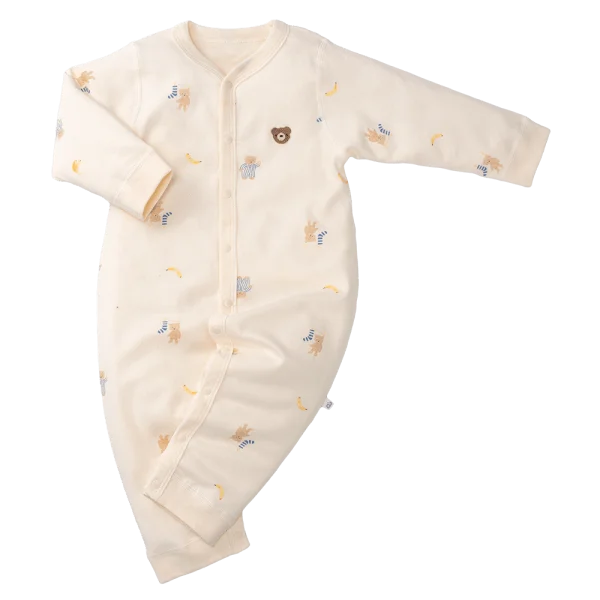 Bodysuit đông vải mỏng Animo MN0924041 (0-12M,Kem)