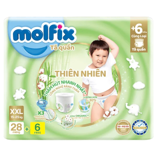 QT Molfix - Bỉm tã quần Molfix thiên nhiên Jumbo size XXL