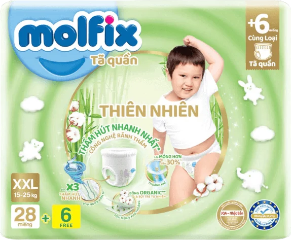 QT Molfix - Bỉm tã quần Molfix thiên nhiên Jumbo size XXL
