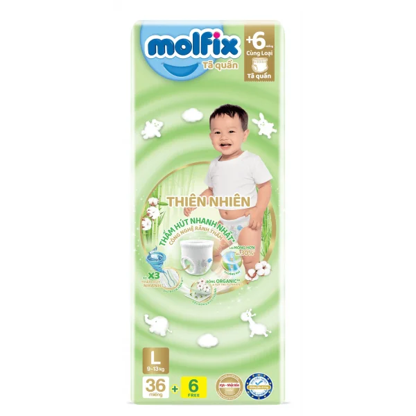 QT Molfix - Bỉm tã quần Molfix thiên nhiên Jumbo size L
