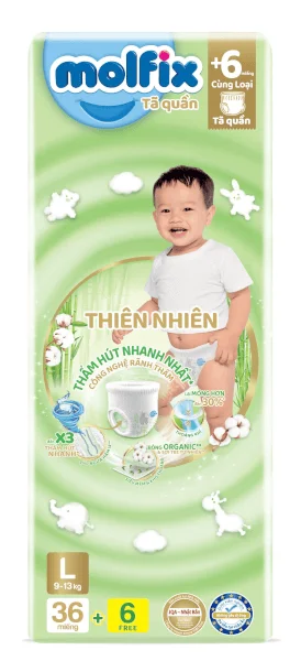 QT Molfix - Bỉm tã quần Molfix thiên nhiên Jumbo size L