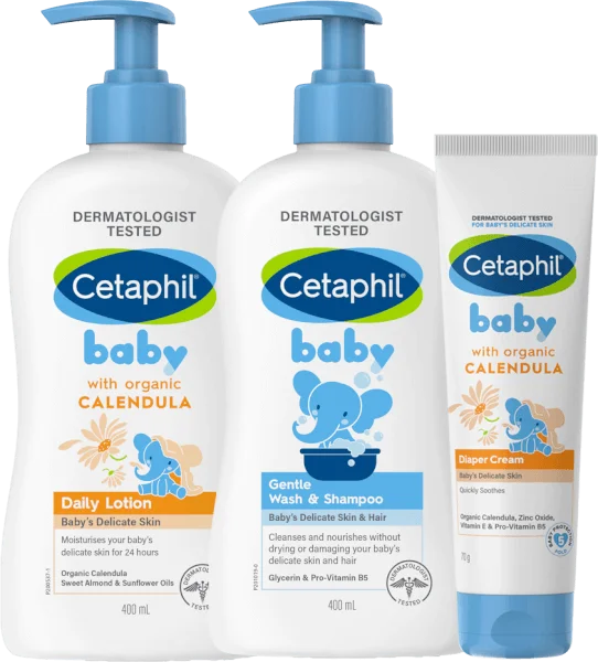 Combo 3 bước Cetaphil Sữa tắm gội cho trẻ em (Cetaphil Baby Gentle Wash&Shampoo) 400ml & Sữa dưỡng da trẻ em tinh chất hoa cúc (Cetaphil Baby Daily Lotion) 400ml & Kem làm dịu hăm tã Cetaphil Baby Diaper Cream Calendula 70g