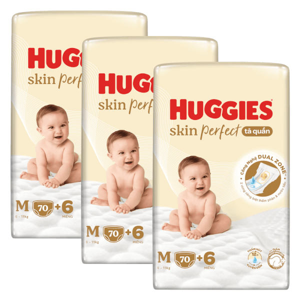 Combo 3 Tã quần Huggies SkinPerfect Pants (M, 6-11kg, 70+6 miếng)