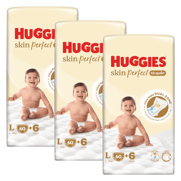 Combo 3 Tã quần Huggies SkinPerfect Pants (L, 9-14kg, 60+6 miếng)