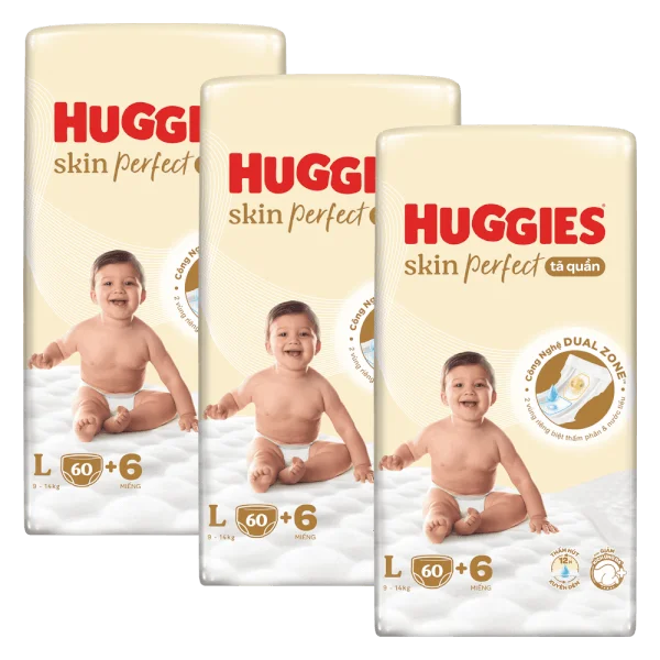 Combo 3 Tã quần Huggies SkinPerfect Pants (L, 9-14kg, 60+6 miếng)