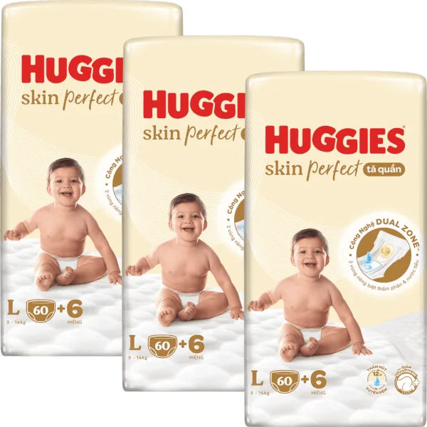 Combo 3 Tã quần Huggies SkinPerfect Pants (L, 9-14kg, 60+6 miếng)