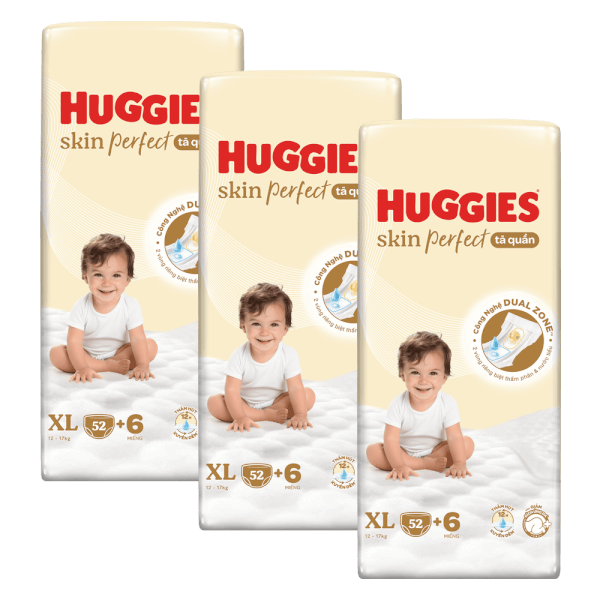 Combo 3 Tã quần Huggies SkinPerfect Pants (XL, 12-17kg, 52+6 miếng)