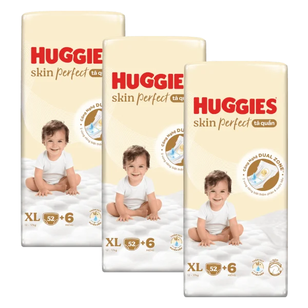 Combo 3 Tã quần Huggies SkinPerfect Pants (XL, 12-17kg, 52+6 miếng)
