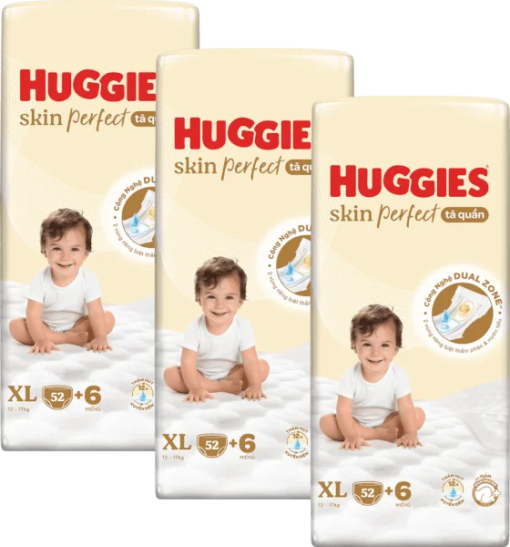 Combo 3 Tã quần Huggies SkinPerfect Pants (XL, 12-17kg, 52+6 miếng)