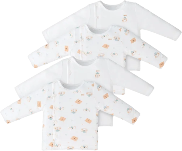 Combo 2 Set 2 áo sơ sinh cài chéo tay dài Animo Easy KV0724004 (6-9M,Trắng-HT Gấu)