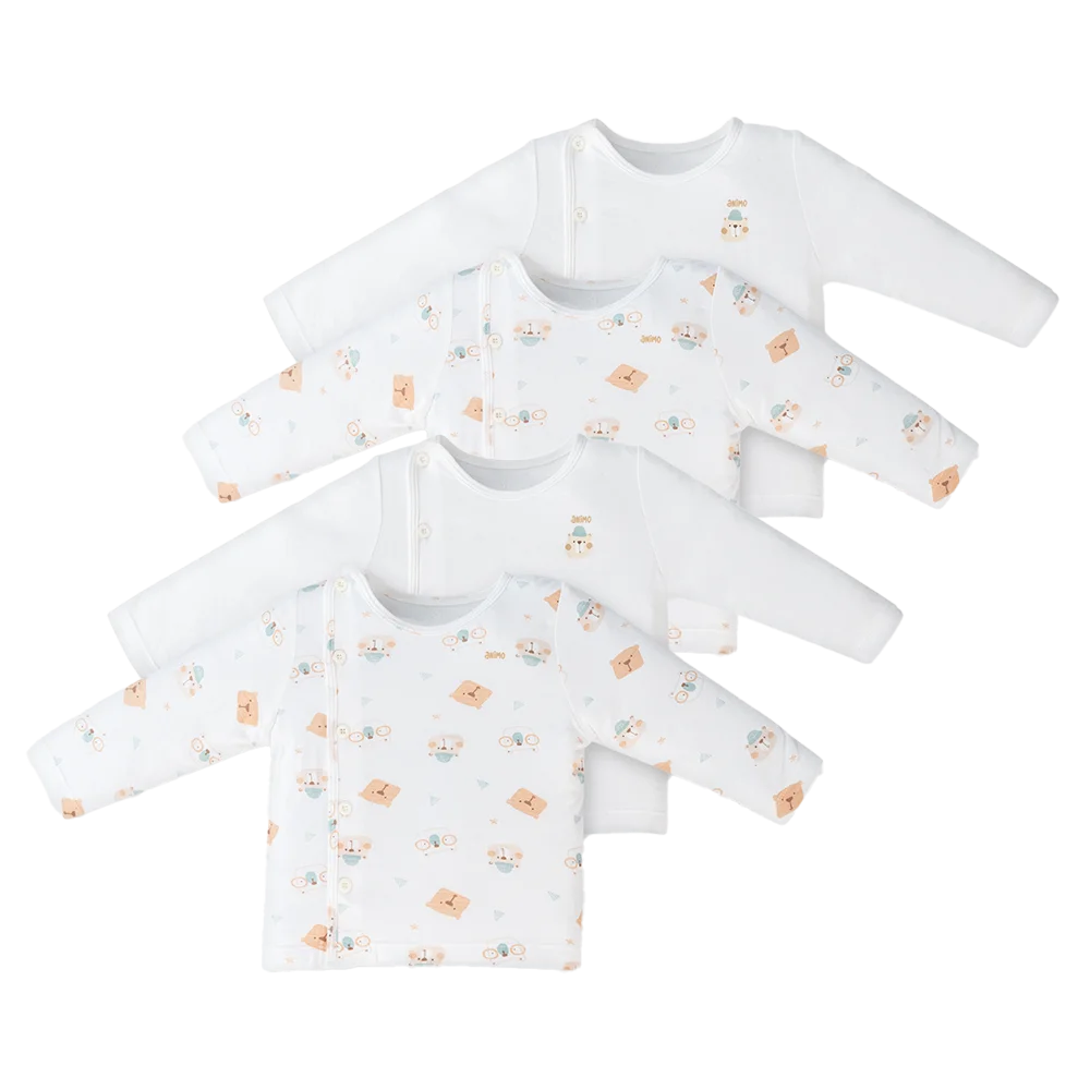 Combo 2 Set 2 áo sơ sinh cài chéo tay dài Animo Easy KV0724004 (NB,Trắng-HT Gấu)
