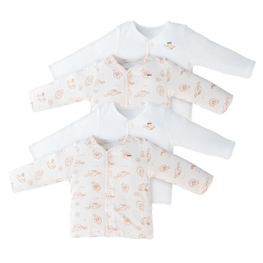 Combo 2 Set 2 áo sơ sinh cài giữa tay dài Animo Easy KV0724003 (6-9M,Trắng-HT Cá)