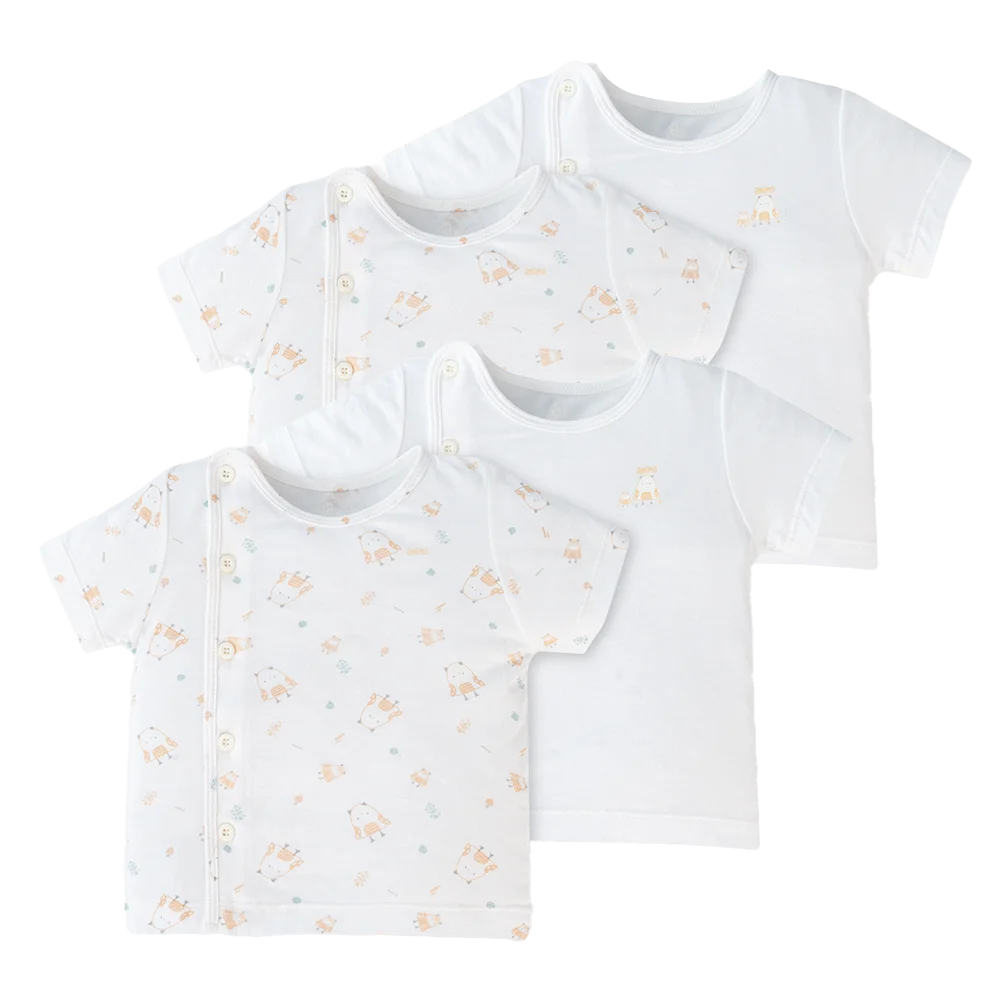 Combo 2 Set 2 áo sơ sinh cài chéo tay ngắn Animo Easy KV0724002 (6-9M,Trắng-HT Chim non)
