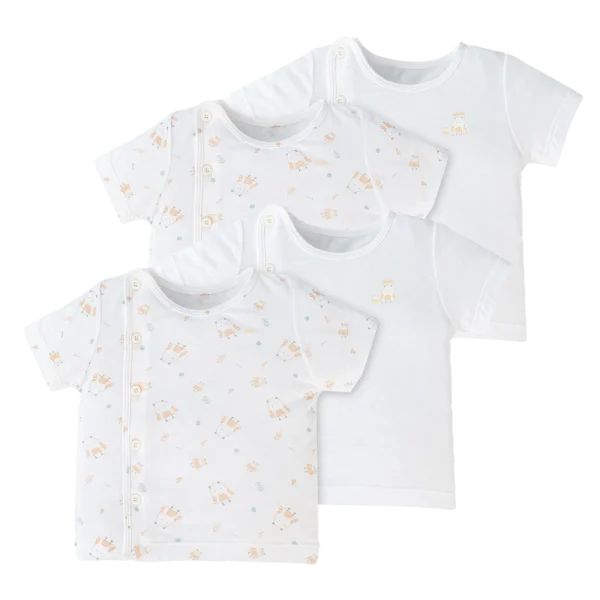 Set 2 áo sơ sinh cài chéo tay ngắn Animo Easy KV0724002 (NB-9M,Trắng-HT Chim non)