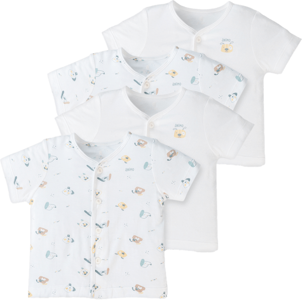 Combo 2 Set 2 áo sơ sinh cài giữa tay ngắn Animo Easy KV0724001 (6-9M,Trắng-HT Cún con)