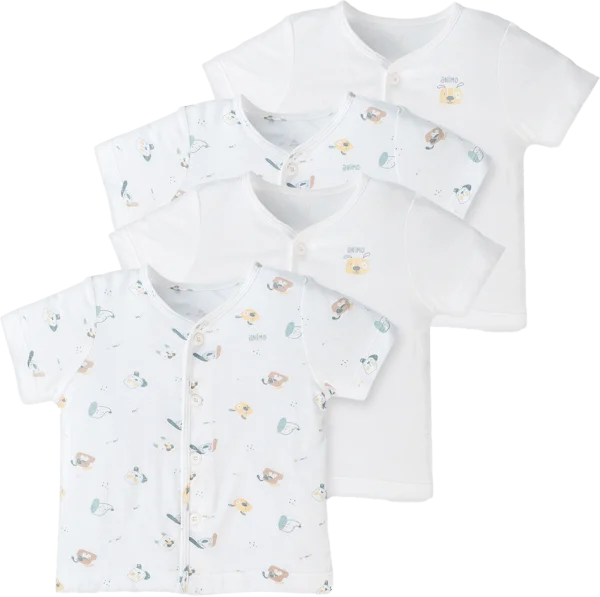 Combo 2 Set 2 áo sơ sinh cài giữa tay ngắn Animo Easy KV0724001 (6-9M,Trắng-HT Cún con)