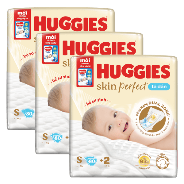 Combo 3 Tã dán sơ sinh Huggies Skin Perfect (S, 4-8kg, 80 miếng)