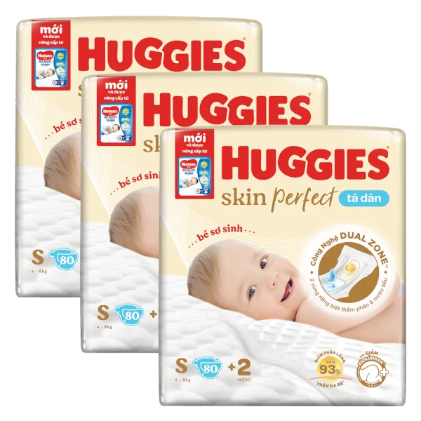 Combo 3 Tã dán sơ sinh Huggies Skin Perfect (S, 4-8kg, 80 miếng)