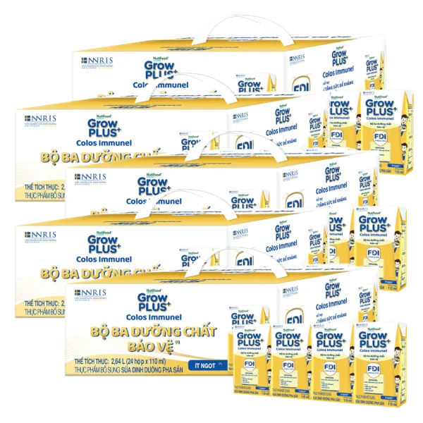 Combo 5 Thùng sữa GrowPLUS+ Colos Immunel, 4x110ml, 60 lốc (5 thùng 12 lốc hoặc 10 thùng 6 lốc)