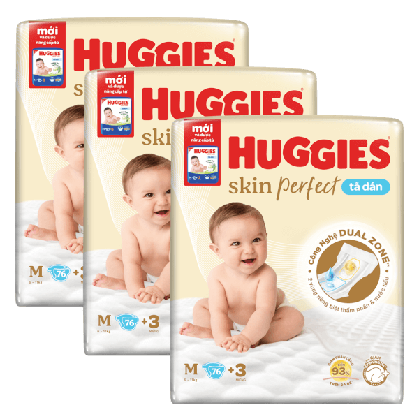 Combo 3 Tã dán cực đại Huggies Skin Perfect (M, 6-11kg, 76 miếng)