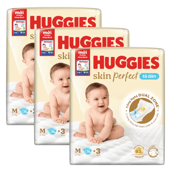 Combo 3 Tã dán cực đại Huggies Skin Perfect (M, 6-11kg, 76 miếng)