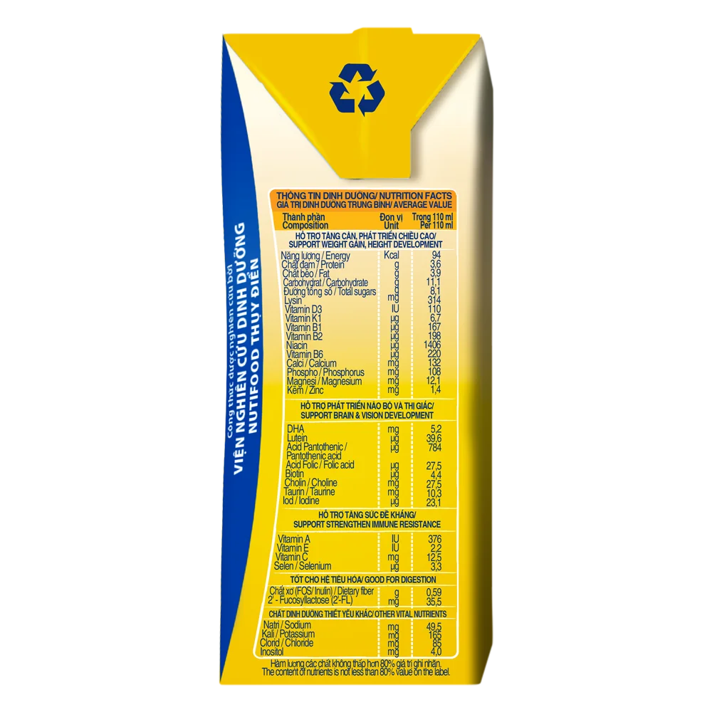 Sữa GrowPLUS+ Sữa non Vàng 2+ 110ml (lốc 4 hộp)