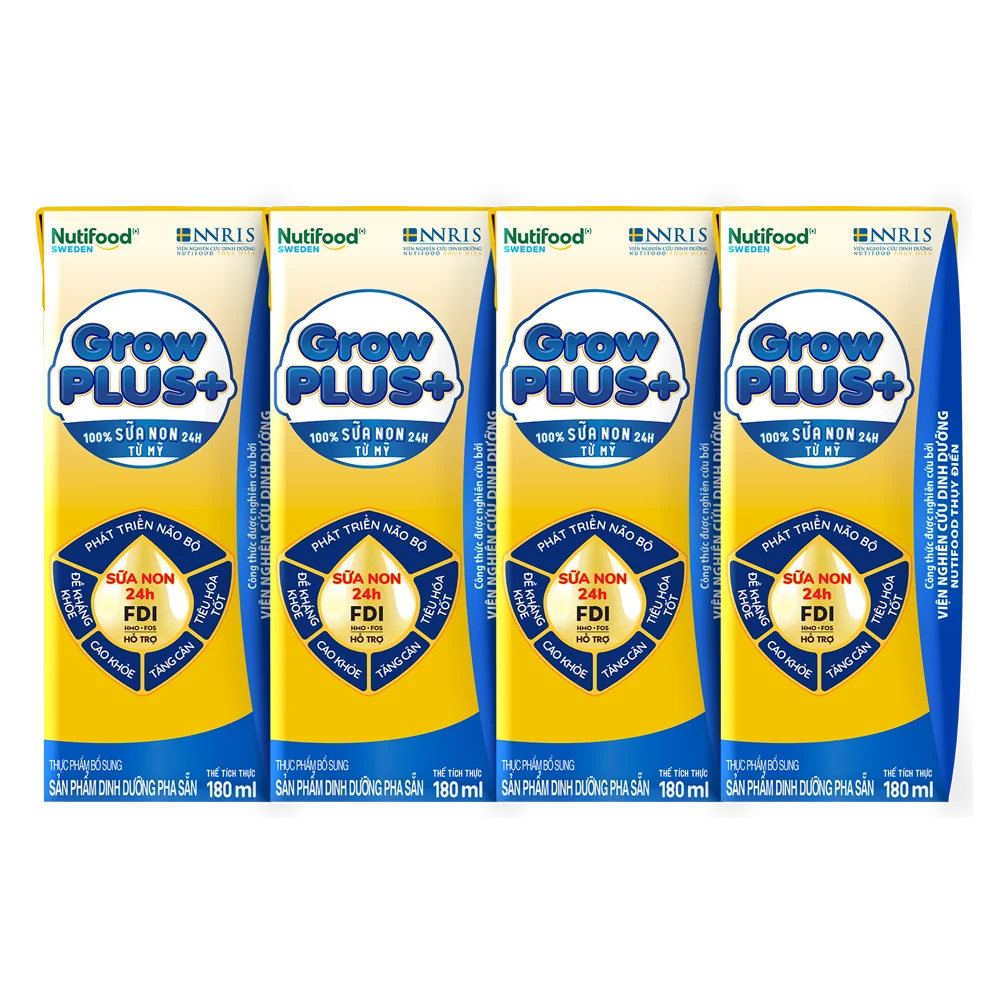 Sữa GrowPLUS+ Sữa non Vàng 2+ 180ml (lốc 4 hộp)