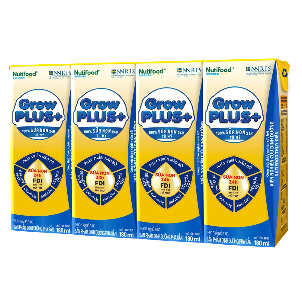 Sữa GrowPLUS+ Sữa non Vàng 2+ 180ml (lốc 4 hộp)