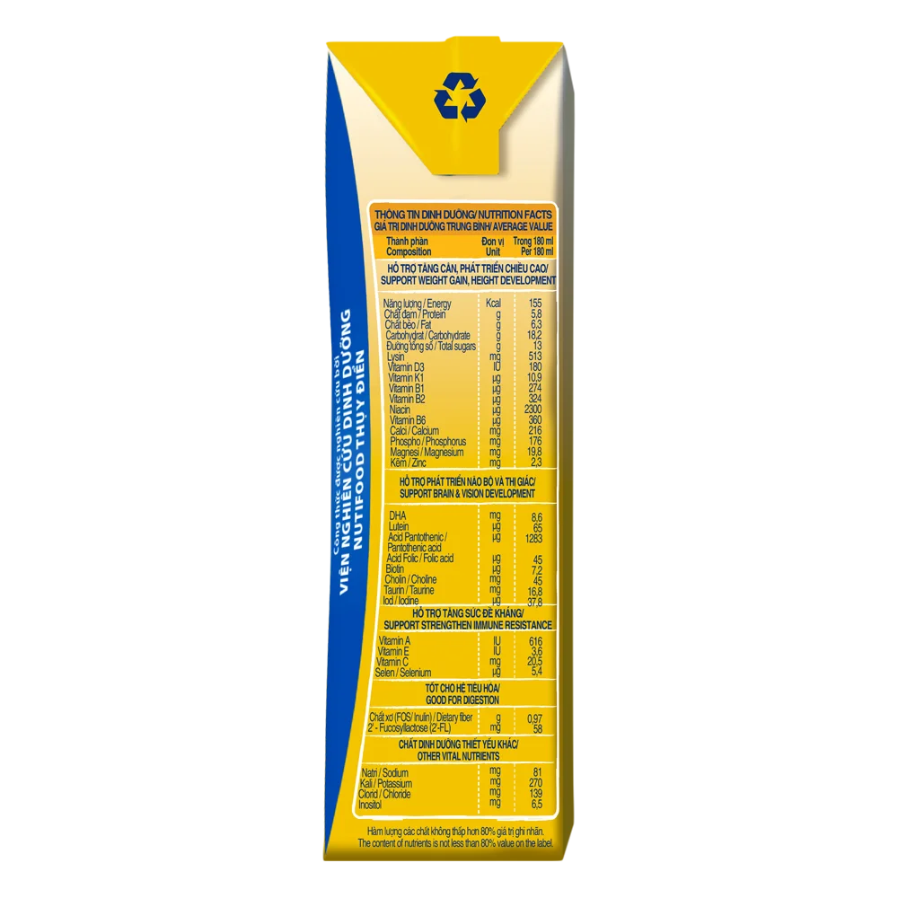 Sữa GrowPLUS+ Sữa non Vàng 2+ 180ml (lốc 4 hộp)