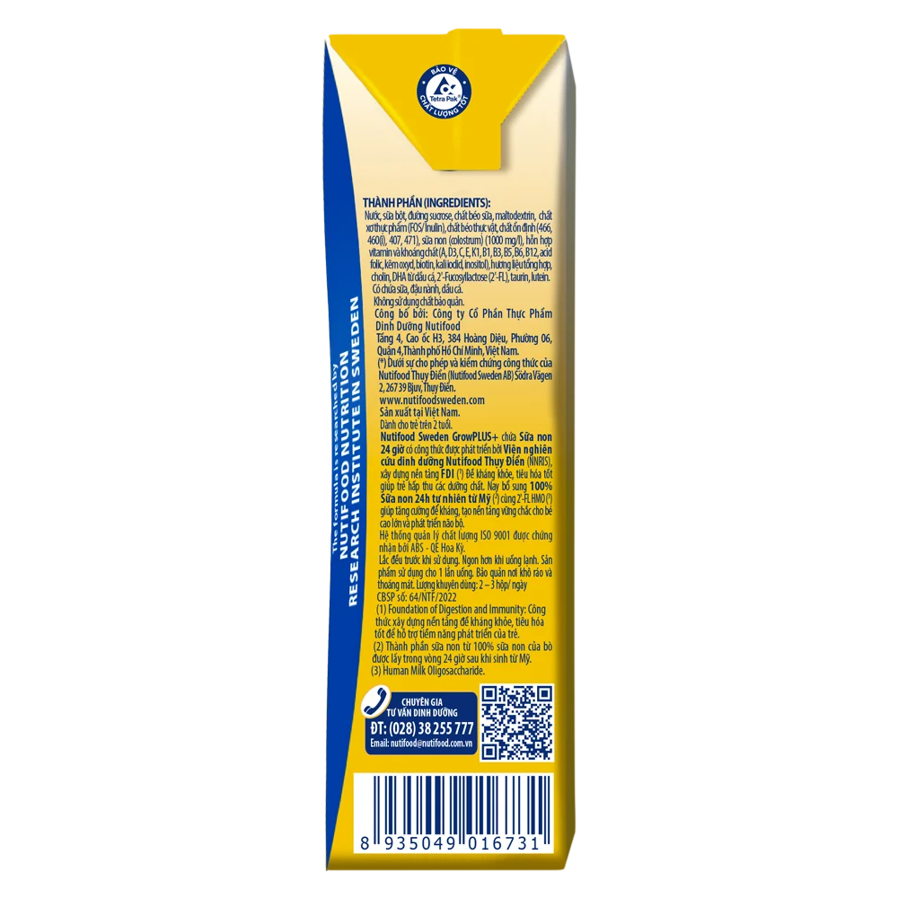 Sữa GrowPLUS+ Sữa non Vàng 2+ 180ml (lốc 4 hộp)