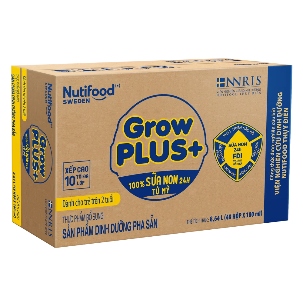 Sữa GrowPLUS+ Sữa non Vàng 2+ 180ml (lốc 4 hộp)