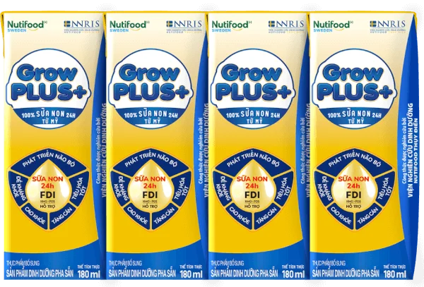 Sữa GrowPLUS+ Sữa non Vàng 2+ 180ml (lốc 4 hộp)