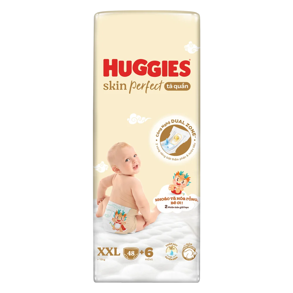 Tã quần Huggies SkinPerfect Pants (XXL, >15kg, 48+6 miếng) (giao bao bì ngẫu nhiên)