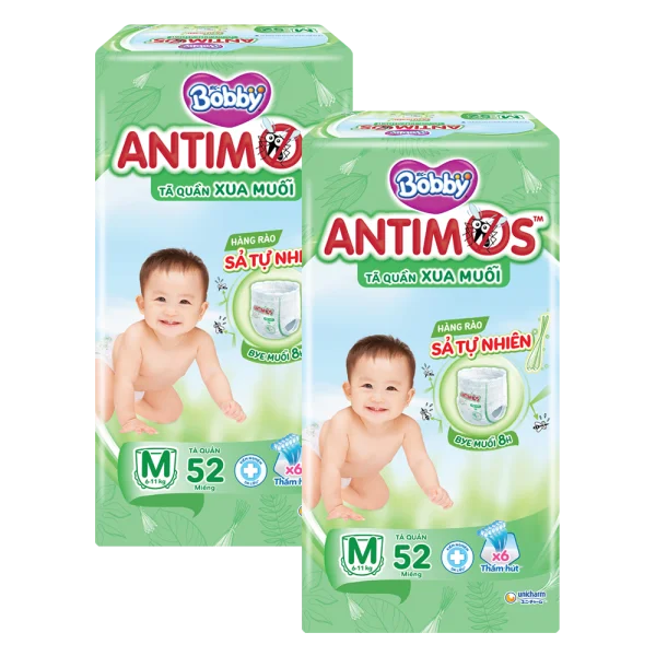 Combo 2 Tã quần Bobby Antimos Xua Muỗi (size M, 52 miếng)