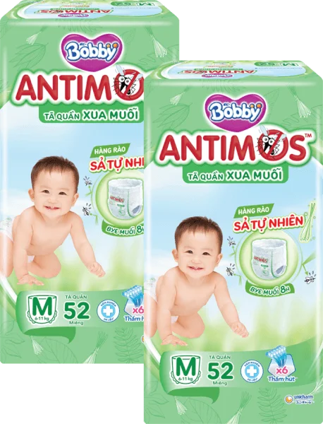 Combo 2 Tã quần Bobby Antimos Xua Muỗi (size M, 52 miếng)