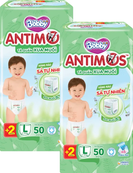 Combo 2 Tã quần Bobby Antimos Xua Muỗi (size L, 50+2 miếng)