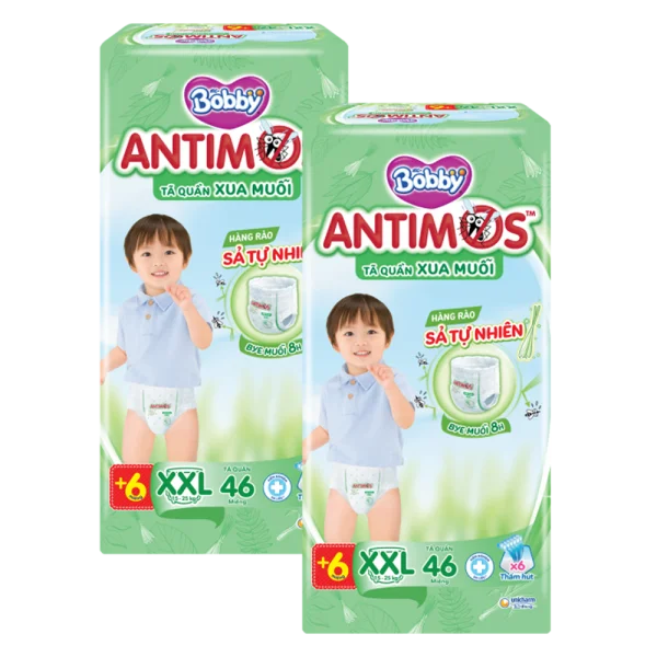 Combo 2 Tã quần Bobby Antimos Xua Muỗi (size XXL, 46+6 miếng)