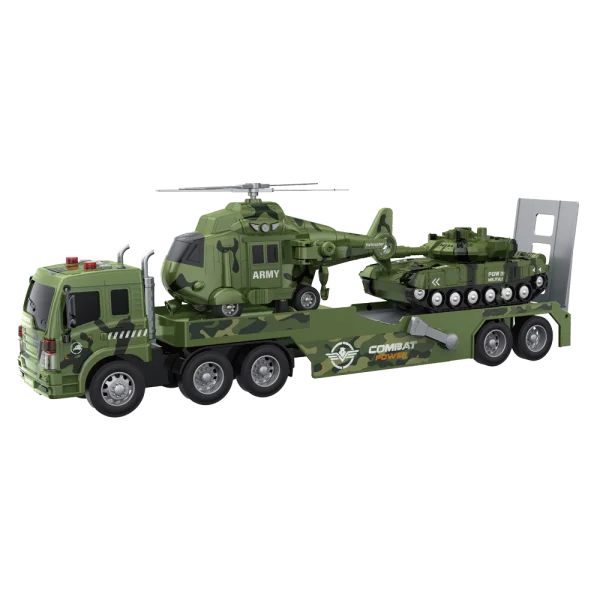 Bộ 3 xe quân đội vận chuyển trực thăng và xe tăng có âm thanh và đèn RFD579872 C407 (Xanh)