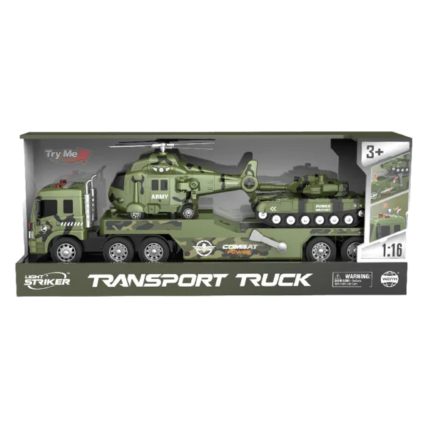 Bộ 3 xe quân đội vận chuyển trực thăng và xe tăng có âm thanh và đèn RFD579872 C407 (Xanh)
