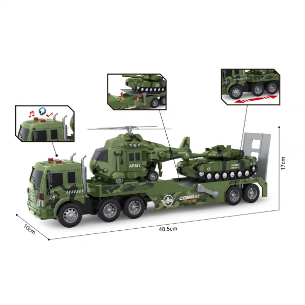 Bộ 3 xe quân đội vận chuyển trực thăng và xe tăng có âm thanh và đèn RFD579872 C407 (Xanh)