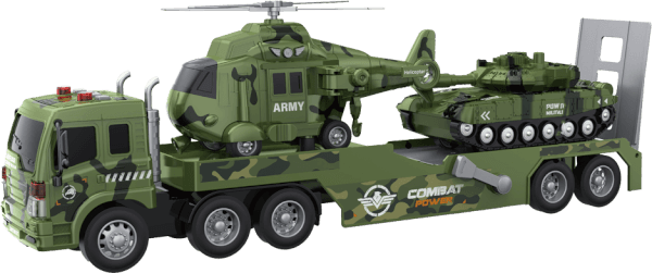 Bộ 3 xe quân đội vận chuyển trực thăng và xe tăng có âm thanh và đèn RFD579872 C407 (Xanh)