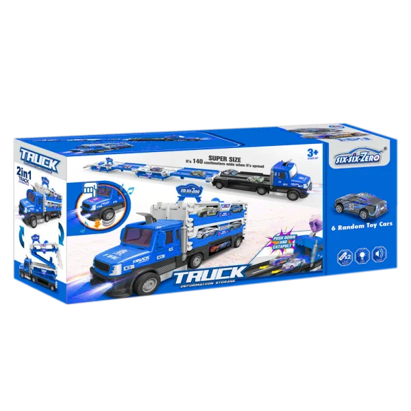 Bộ xe vận chuyển 6 ô tô mini kèm nút đẩy và đường đua có âm thanh và đèn RFD561315 C407 (Xanh)